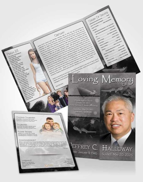Obituary Funeral Template Gatefold Memorial Brochure Black and White Water Lover