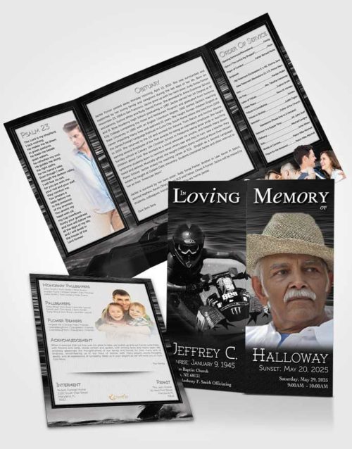 Obituary Funeral Template Gatefold Memorial Brochure Black and White Water Sports