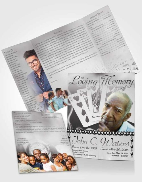 Obituary Funeral Template Gatefold Memorial Brochure Black and White Weekend Card Game