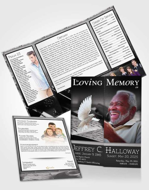 Obituary Funeral Template Gatefold Memorial Brochure Black and White Writer