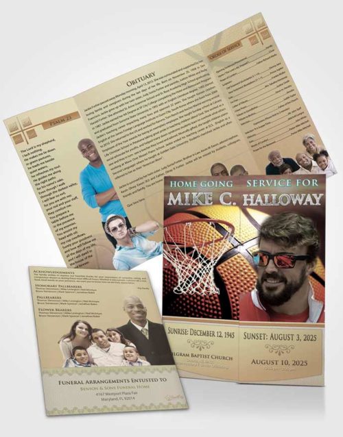 Obituary Funeral Template Gatefold Memorial Brochure Blissful Basketball Honor