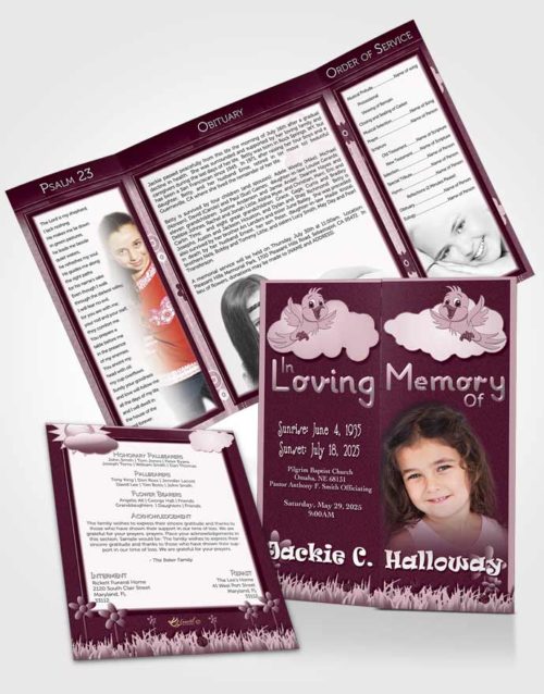 Obituary Funeral Template Gatefold Memorial Brochure Blossoming Rose Childs Dream