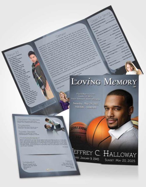 Obituary Funeral Template Gatefold Memorial Brochure Blue Serenity Basketball Lover Light