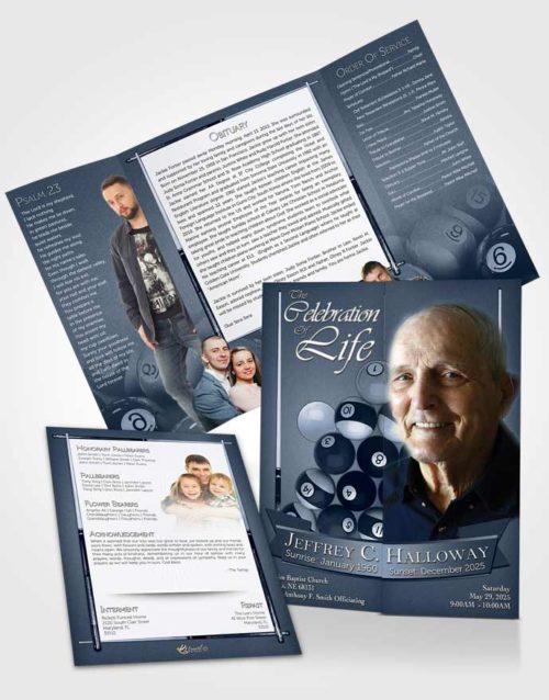 Obituary Funeral Template Gatefold Memorial Brochure Blue Waters Billiards Desire