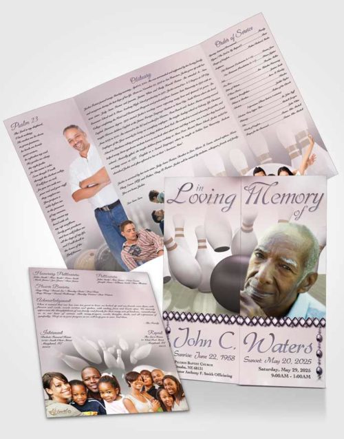Obituary Funeral Template Gatefold Memorial Brochure Bowling Days Autumn Sky