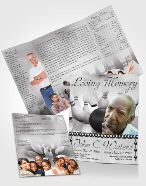 Obituary Funeral Template Gatefold Memorial Brochure Bowling Days Black and White