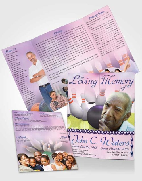 Obituary Funeral Template Gatefold Memorial Brochure Bowling Days Calm Sunset