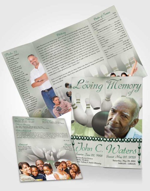 Obituary Funeral Template Gatefold Memorial Brochure Bowling Days Emerald Love