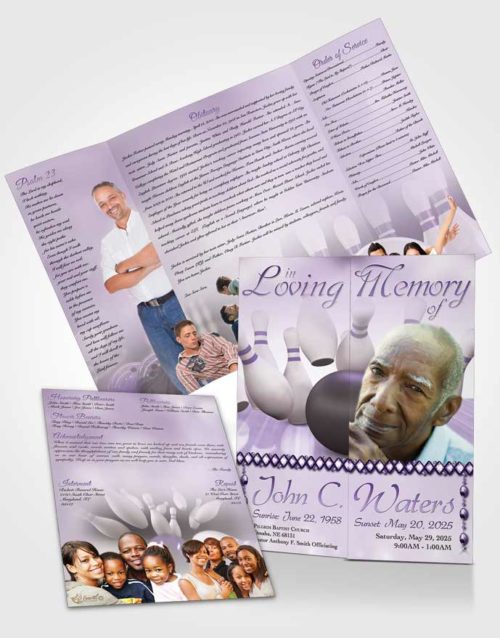 Obituary Funeral Template Gatefold Memorial Brochure Bowling Days Lavender Honor