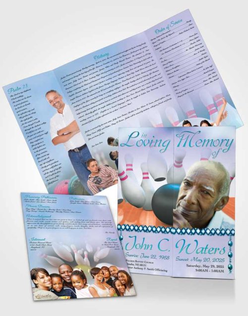 Obituary Funeral Template Gatefold Memorial Brochure Bowling Days Ocean Waters