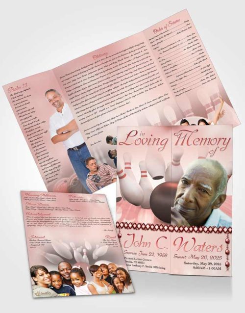 Obituary Funeral Template Gatefold Memorial Brochure Bowling Days Ruby Sunrise