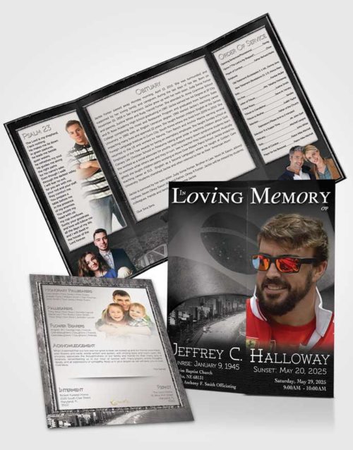 Obituary Funeral Template Gatefold Memorial Brochure Brazilian Black and White Bliss