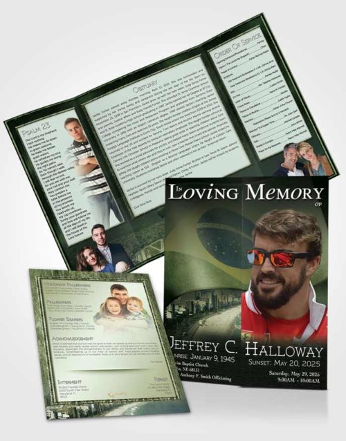 Obituary Funeral Template Gatefold Memorial Brochure Brazilian Emerald Bliss