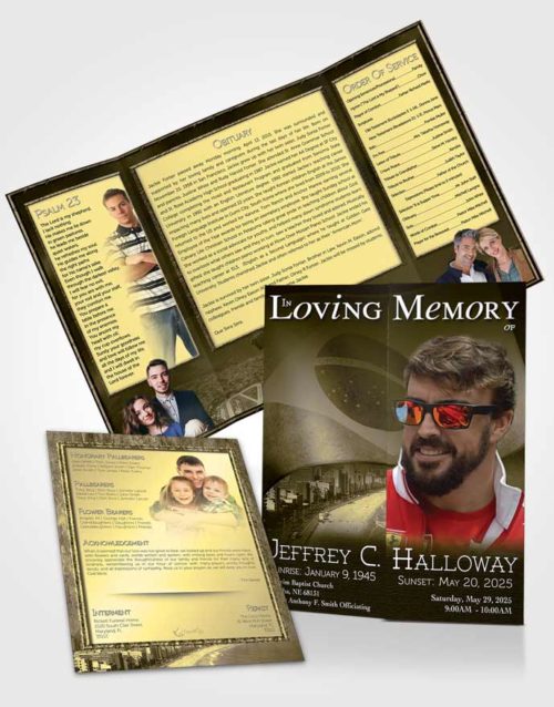 Obituary Funeral Template Gatefold Memorial Brochure Brazilian Golden Bliss