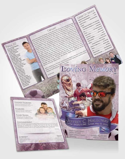 Obituary Funeral Template Gatefold Memorial Brochure Brilliant lavender lover Soccer Superstar
