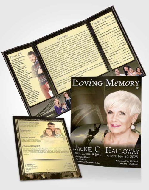 Obituary Funeral Template Gatefold Memorial Brochure British Golden Pride