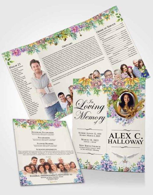 Obituary Funeral Template Gatefold Memorial Brochure Calm Afternoon Succulents