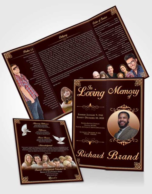 Obituary Funeral Template Gatefold Memorial Brochure Calm Class Dark