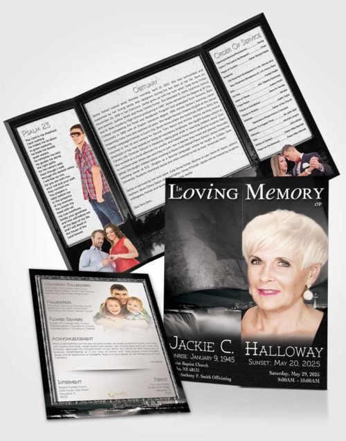 Obituary Funeral Template Gatefold Memorial Brochure Canadian Black and White Glow