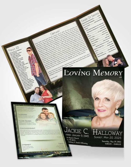 Obituary Funeral Template Gatefold Memorial Brochure Canadian Emerald Glow