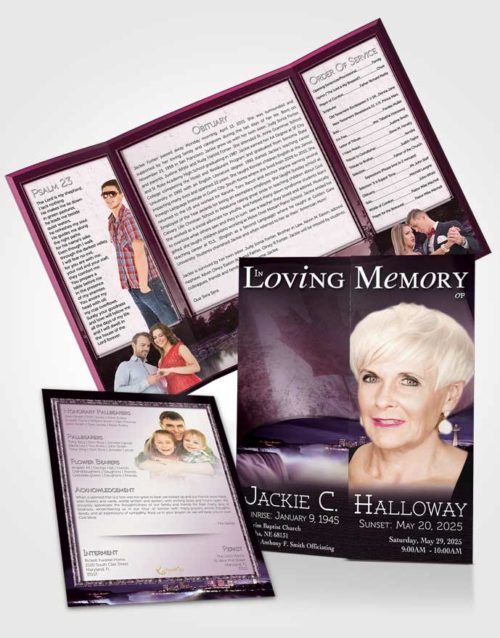 Obituary Funeral Template Gatefold Memorial Brochure Canadian Lavender Glow