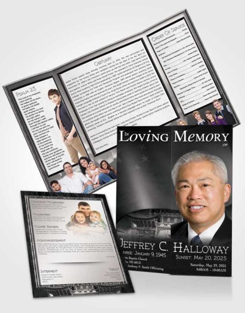 Obituary Funeral Template Gatefold Memorial Brochure Chinese Black and White Mist