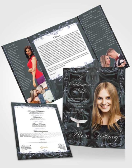 Obituary Funeral Template Gatefold Memorial Brochure Collected Afternoon Royal Rose