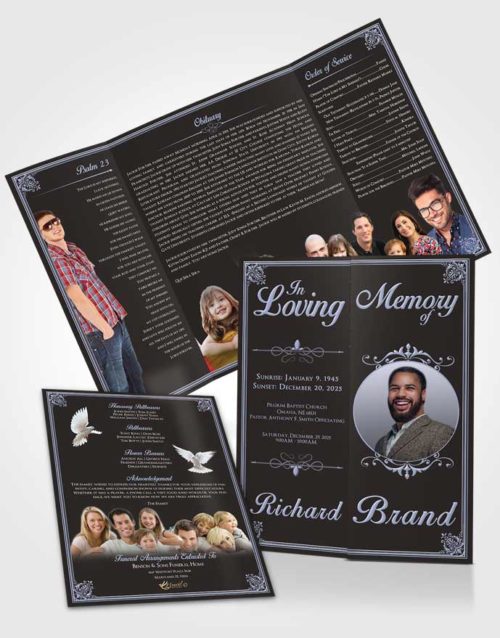 Obituary Funeral Template Gatefold Memorial Brochure Collected Class Dark