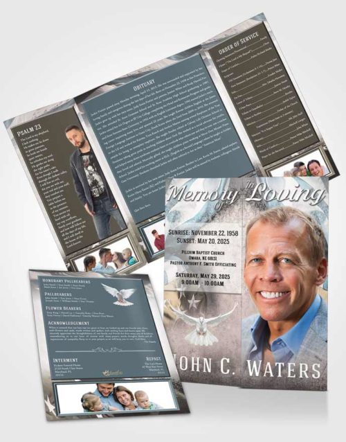 Obituary Funeral Template Gatefold Memorial Brochure Collected Stars and Stripes
