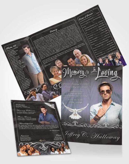 Obituary Funeral Template Gatefold Memorial Brochure Collected Strength