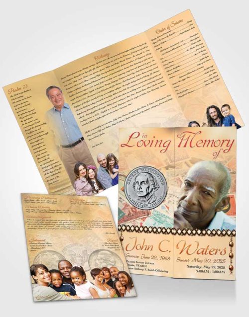 Obituary Funeral Template Gatefold Memorial Brochure Collecting Stamps and Coins Golden Heritage
