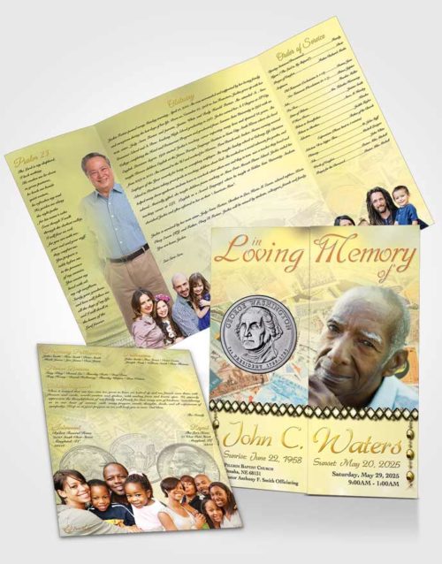 Obituary Funeral Template Gatefold Memorial Brochure Collecting Stamps and Coins Golden Love