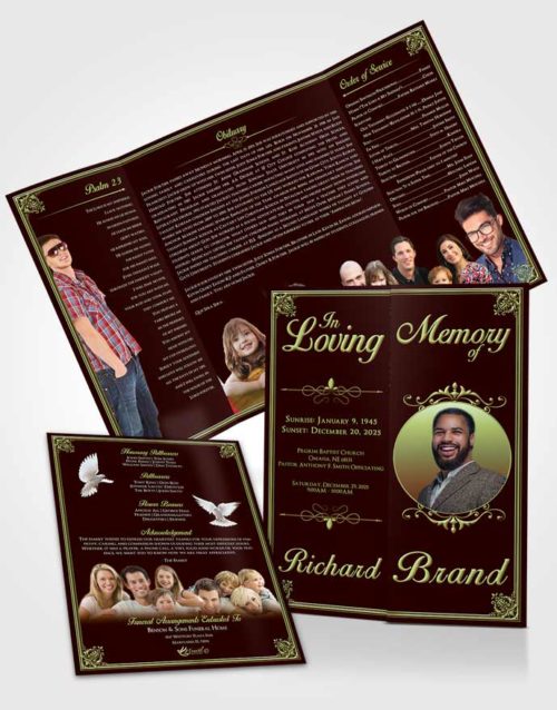 Obituary Funeral Template Gatefold Memorial Brochure Composed Class Dark