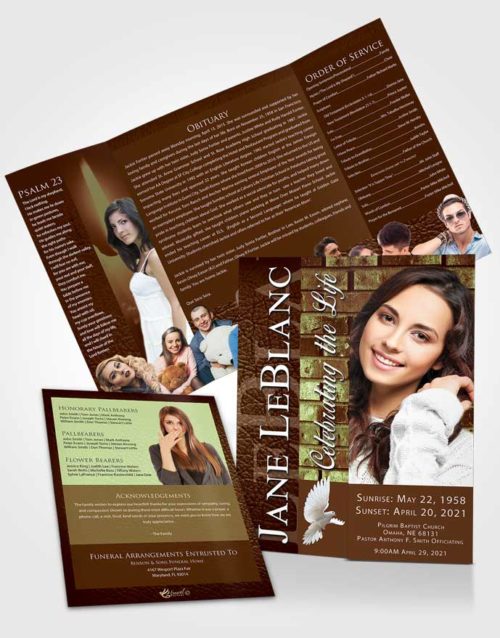 Obituary Funeral Template Gatefold Memorial Brochure Composed Passion