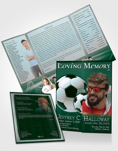 Obituary Funeral Template Gatefold Memorial Brochure Coral Reef Soccer Star