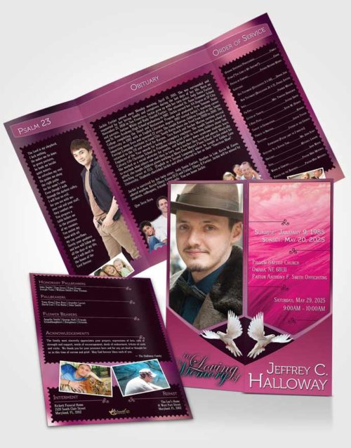 Obituary Funeral Template Gatefold Memorial Brochure Crystal Harmony Amaranth Pink Dark