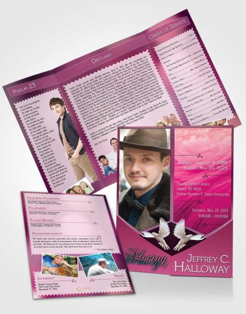 Obituary Funeral Template Gatefold Memorial Brochure Crystal Harmony Amaranth Pink Light