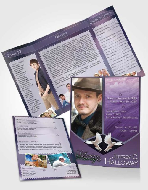 Obituary Funeral Template Gatefold Memorial Brochure Crystal Harmony Lavender Light