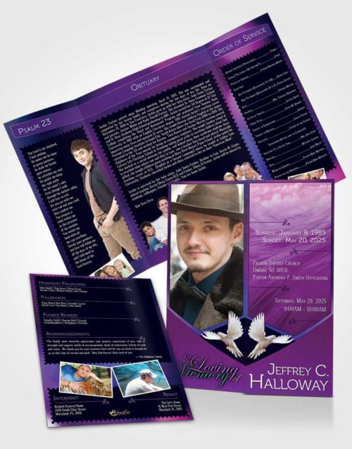Obituary Funeral Template Gatefold Memorial Brochure Crystal Harmony Orchid Dark