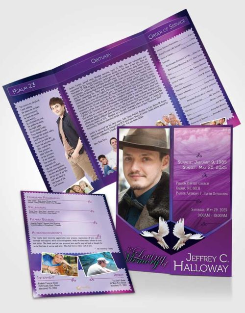 Obituary Funeral Template Gatefold Memorial Brochure Crystal Harmony Orchid Light