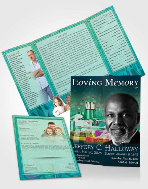 Obituary Funeral Template Gatefold Memorial Brochure Cyan Chemist