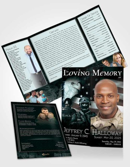 Obituary Funeral Template Gatefold Memorial Brochure Cyan SWAT Enforcement