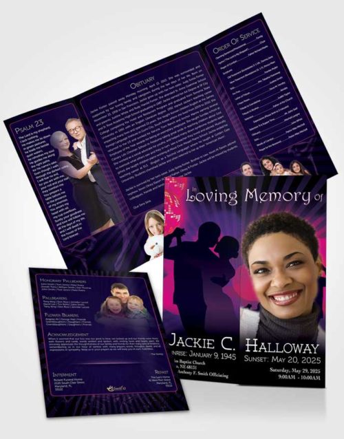 Obituary Funeral Template Gatefold Memorial Brochure Dark Amethyst Graceful Dancer Dark