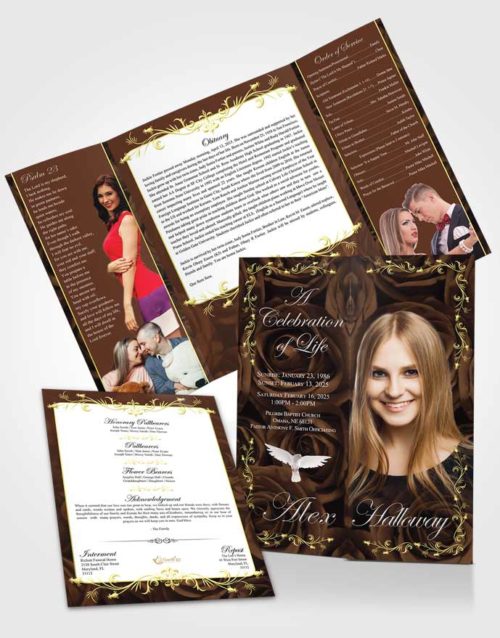 Obituary Funeral Template Gatefold Memorial Brochure Dazzling Afternoon Royal Rose