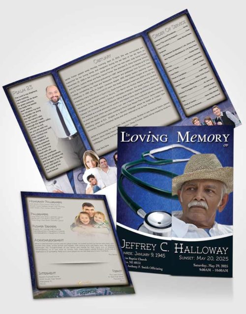 Obituary Funeral Template Gatefold Memorial Brochure Deep Blue Doctor