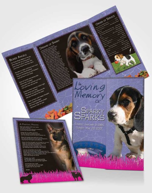 Obituary Funeral Template Gatefold Memorial Brochure Deep Blue Sparky the Dog