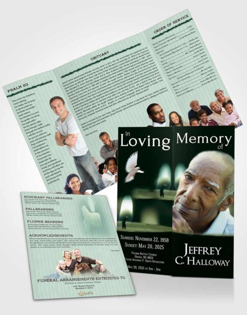 Obituary Funeral Template Gatefold Memorial Brochure Deep Forest Candle Light