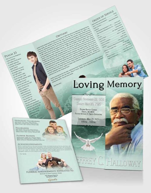 Obituary Funeral Template Gatefold Memorial Brochure Deep Forest Rocky Moon
