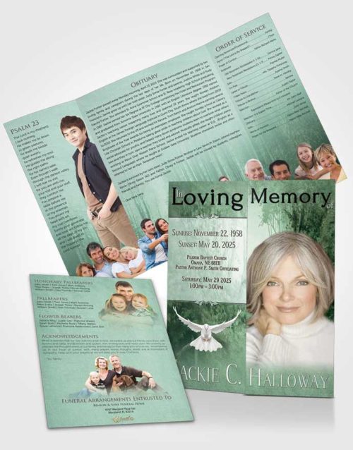 Obituary Funeral Template Gatefold Memorial Brochure Deep Forest Walk in the Woods