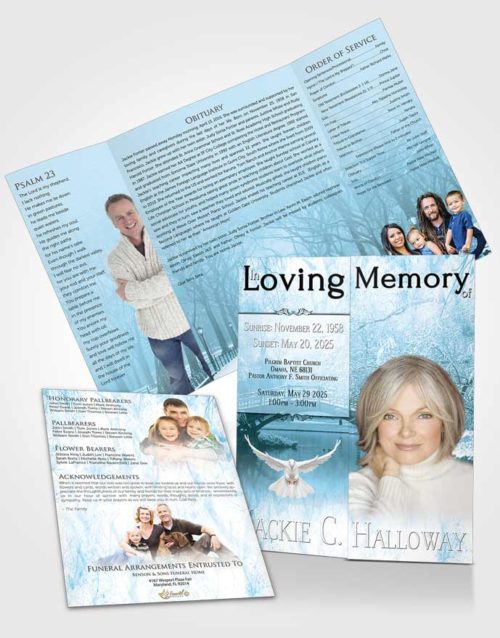 Obituary Funeral Template Gatefold Memorial Brochure Deep Forest Winter Paradise